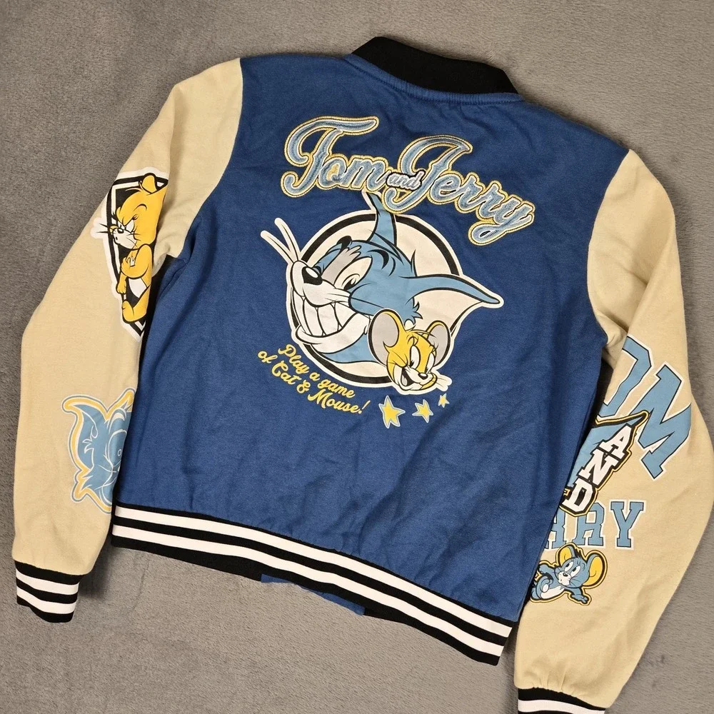 Tom And Jerry Varsity Jacket Youth Kids XL Snap Cartoon‎ Patch Letterman Vintage